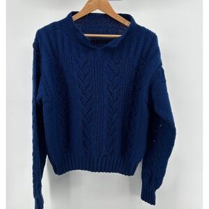 Womens Sz ? Blue Sweater Granniecore Ivy League Tennis Fisherman Cableknit Soft